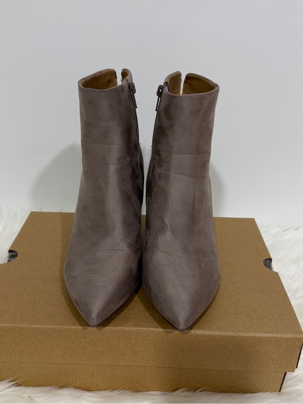 Women's Suede Taupe Pointed-Toe Ankle Boots
